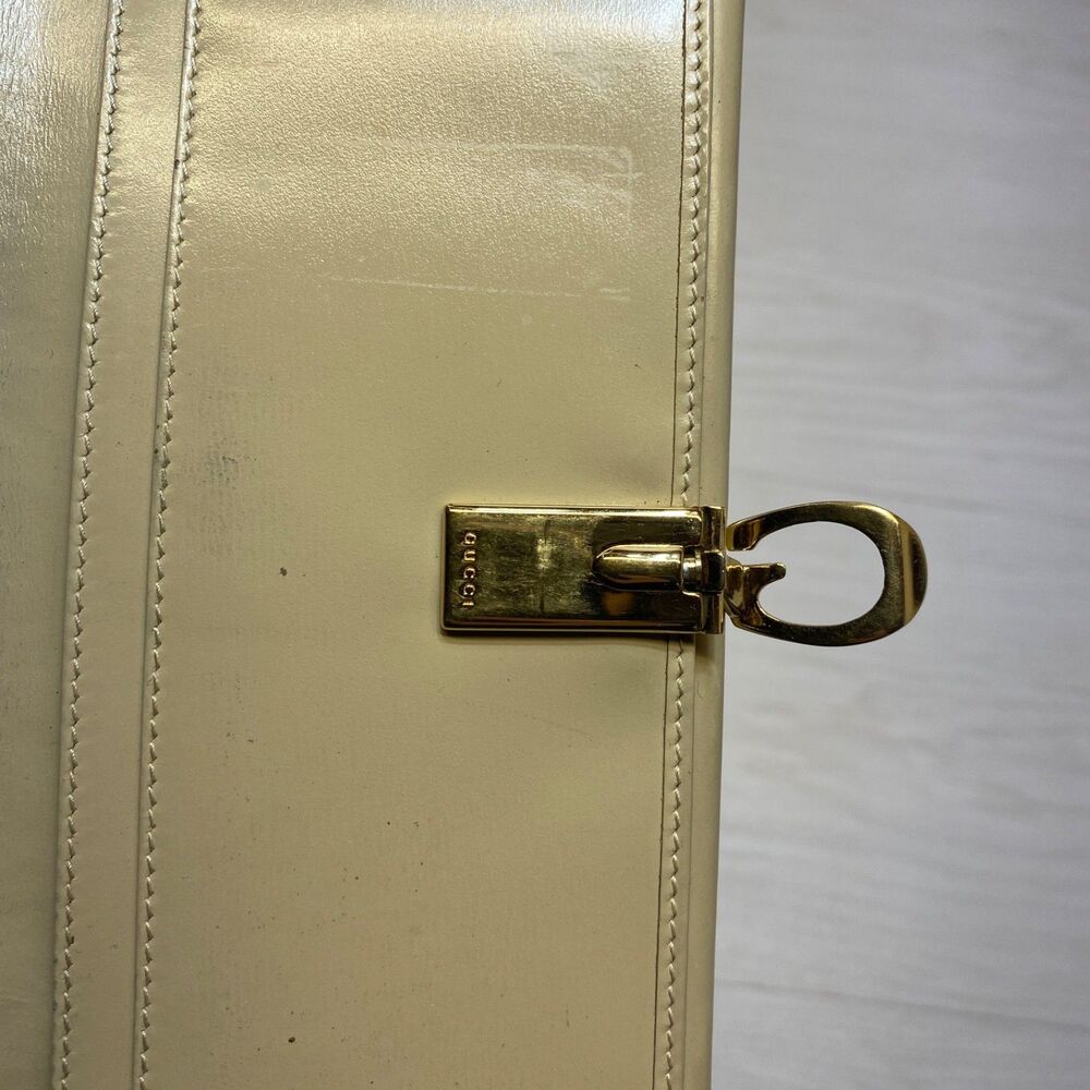 Gucci Bi-Fold Long Womens Wallet GG Monogram Authentic Beige W Gold Clasp - Picture 9 of 16